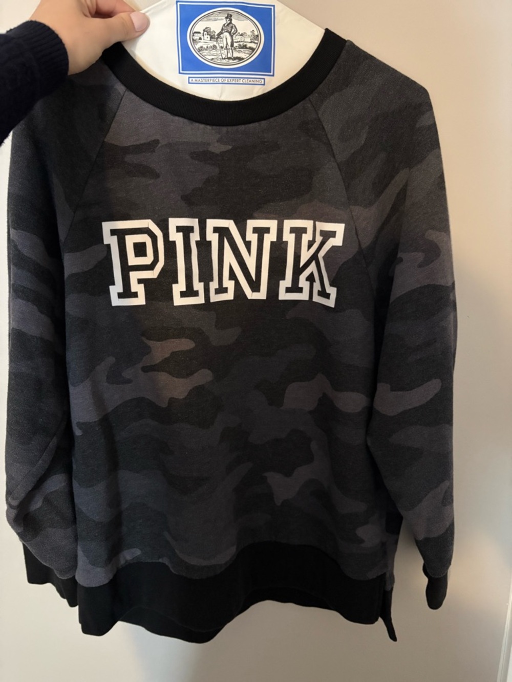 PINK Victoria's Secret Black and Charcoal Camo Pullover Sweatshirt oversized